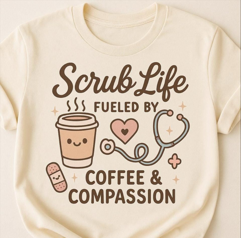 Cute Scrub Life T-shirt, Perfect Gift for Nurses, Medical Staff, Healthcare Workers, Coffee Lovers, Fun Occupational Apparel