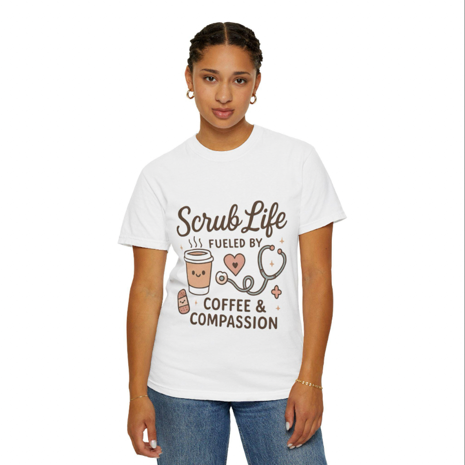 Cute Scrub Life T-shirt, Perfect Gift for Nurses, Medical Staff, Healthcare Workers, Coffee Lovers, Fun Occupational Apparel