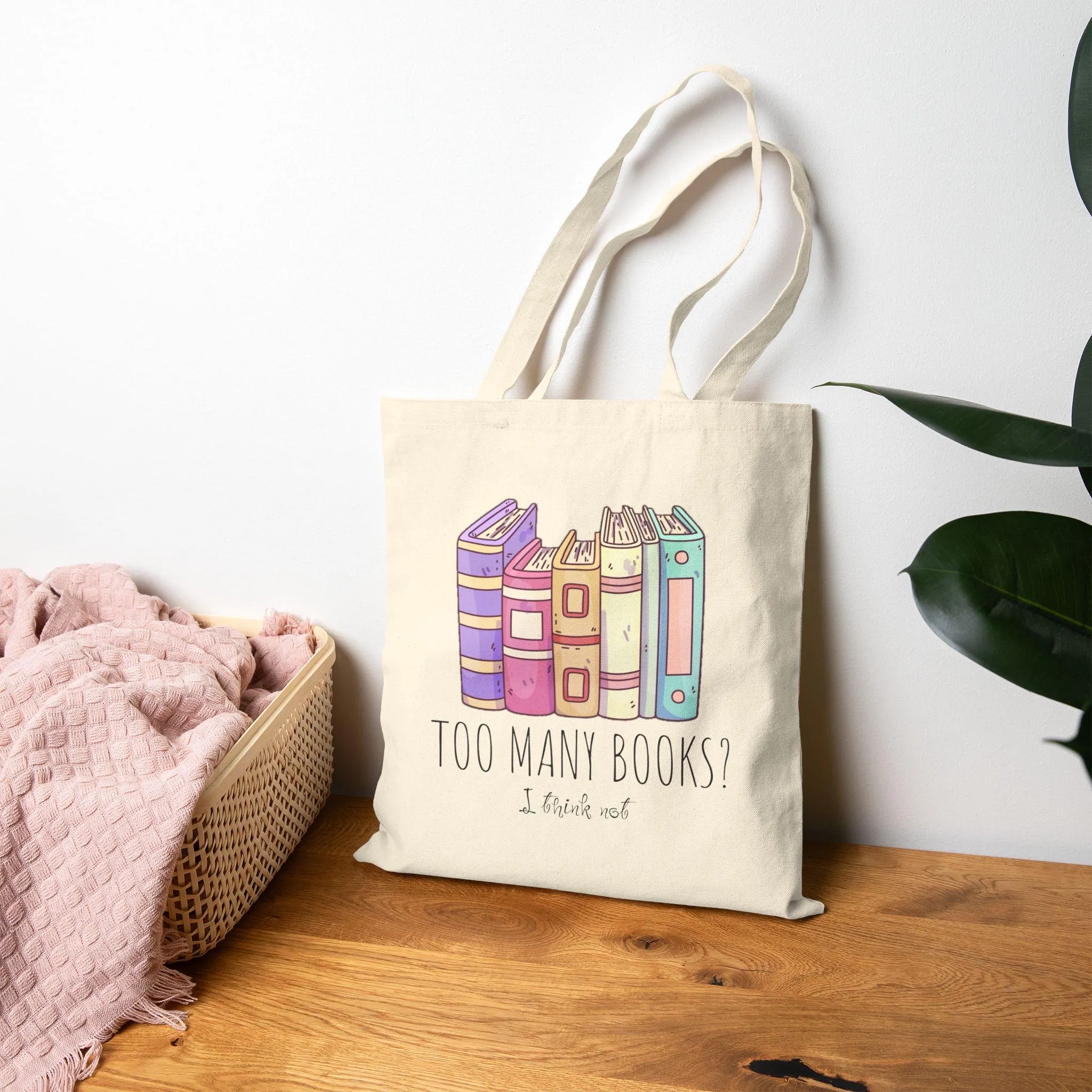 Bookish Gifts Bookworm Shoulder Bag There Is No Such Thing As Too Many Books Tote Bag, Floral Book Bag, Carrying Bag, gift for book lovers