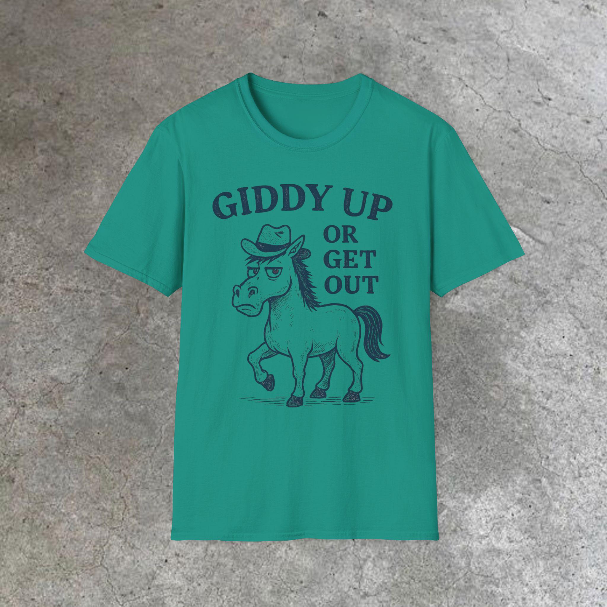 Funny Giddy Up T-Shirt, Cute Horse Graphic Tee, Unisex Farm Life Shirt, Gift for Horse Lovers, Casual Everyday Wear, Perfect for Birthdays