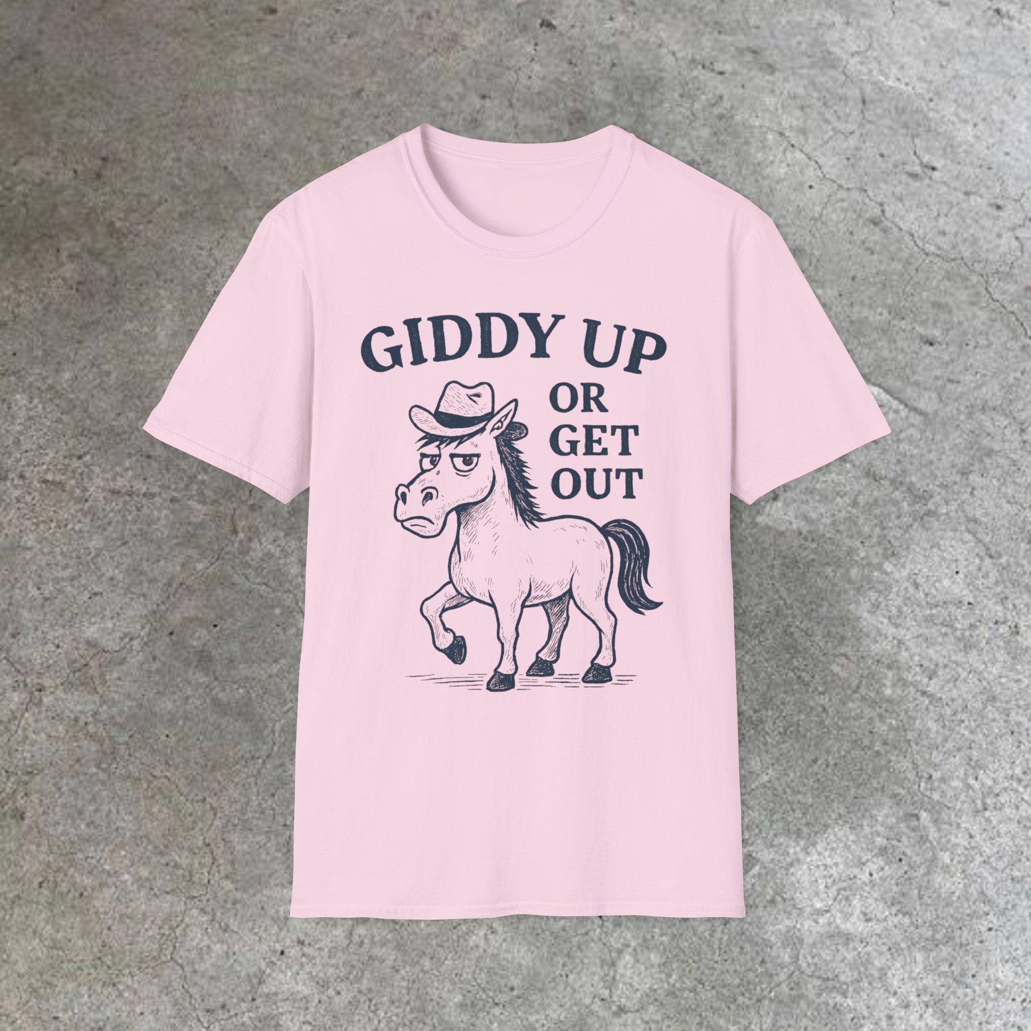 Funny Giddy Up T-Shirt, Cute Horse Graphic Tee, Unisex Farm Life Shirt, Gift for Horse Lovers, Casual Everyday Wear, Perfect for Birthdays