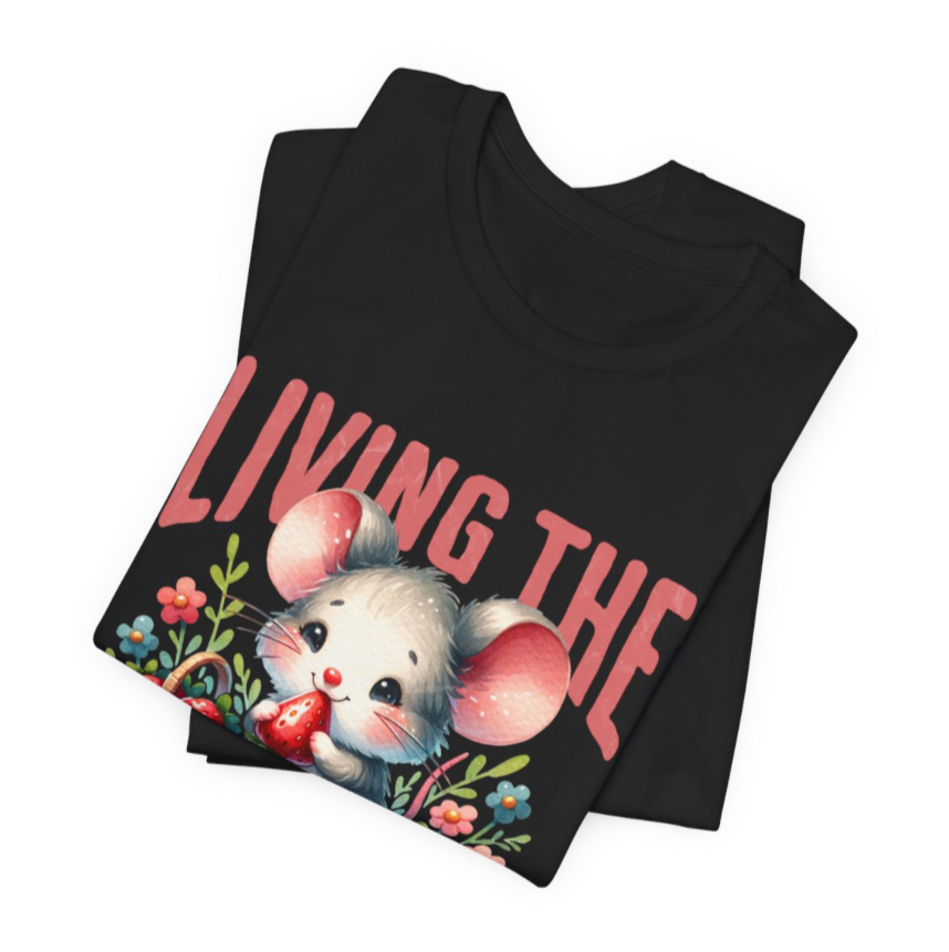 Living the Simple Life Mouse Tee, Cute Animal T-Shirt, Cozy Casual Wear, Garden Party Outfit, Gift for Nature Lovers, Spring Apparel