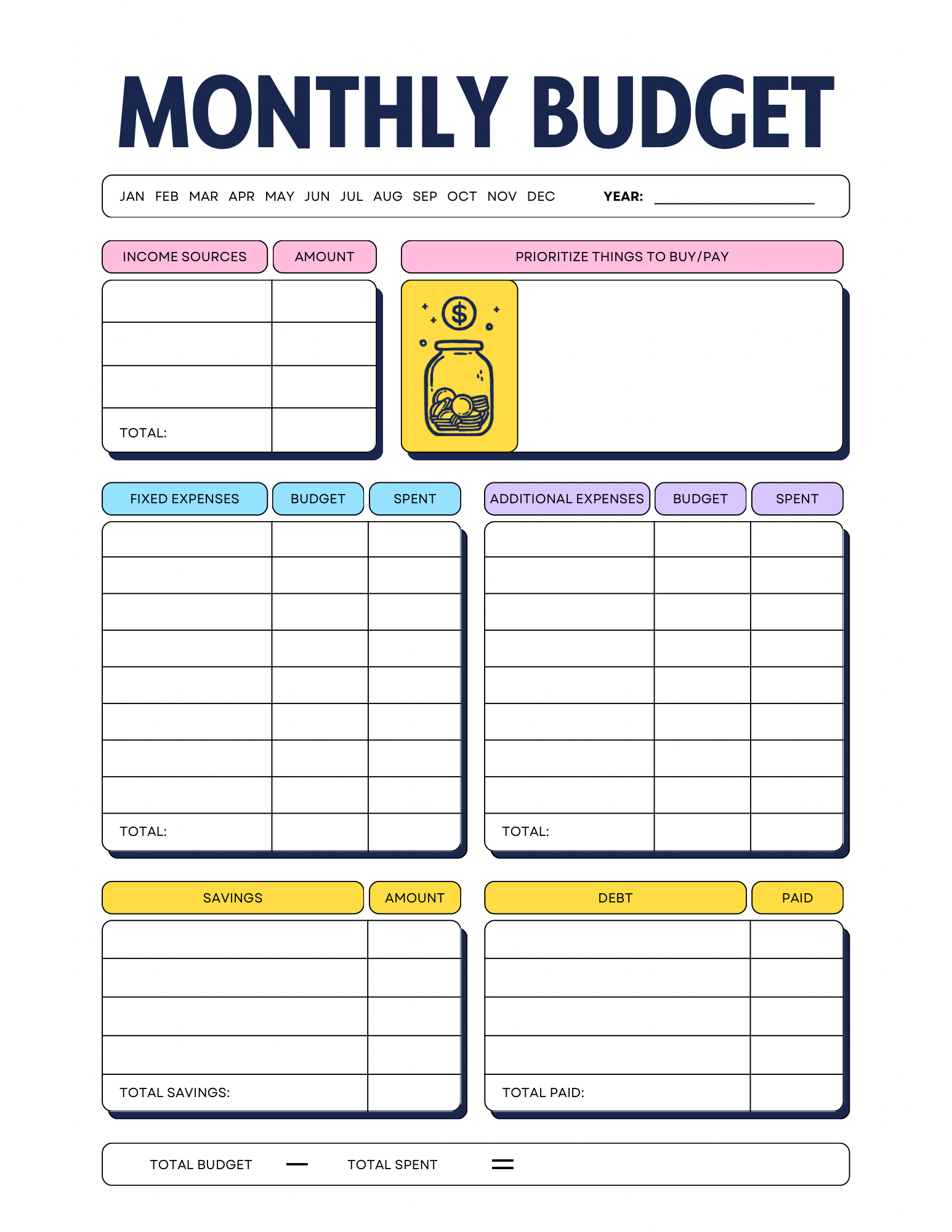 Monthly Budget Planner Sheet