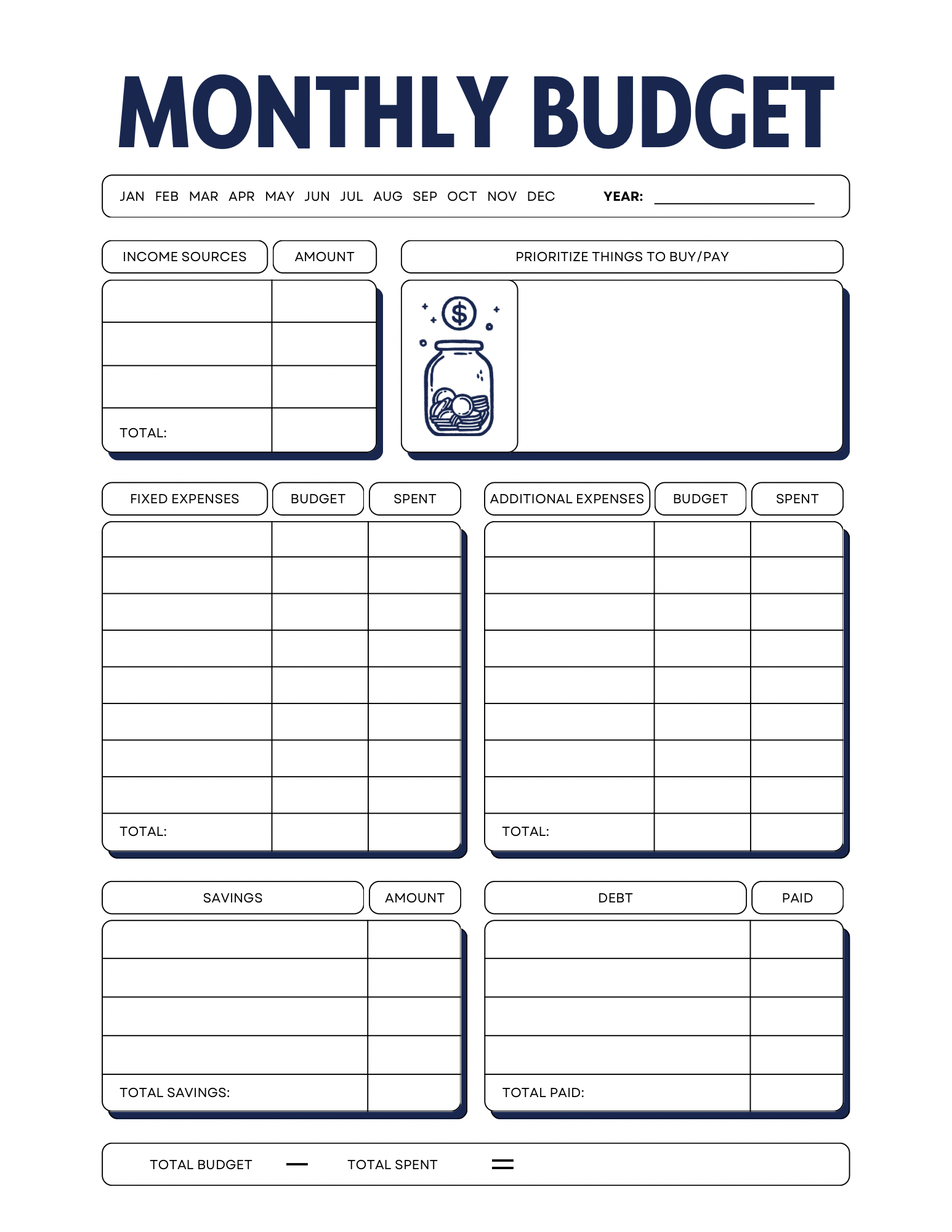Monthly Budget Planner Sheet