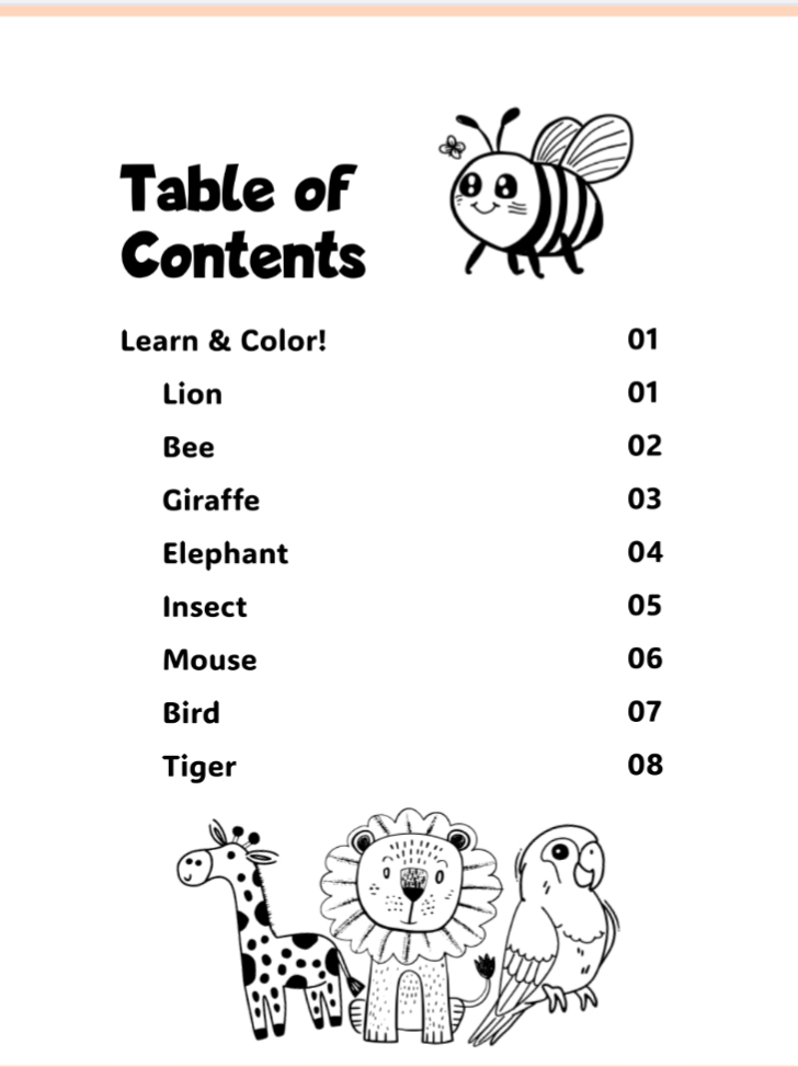 Cute Animal Characters Coloring Book, Digital download 