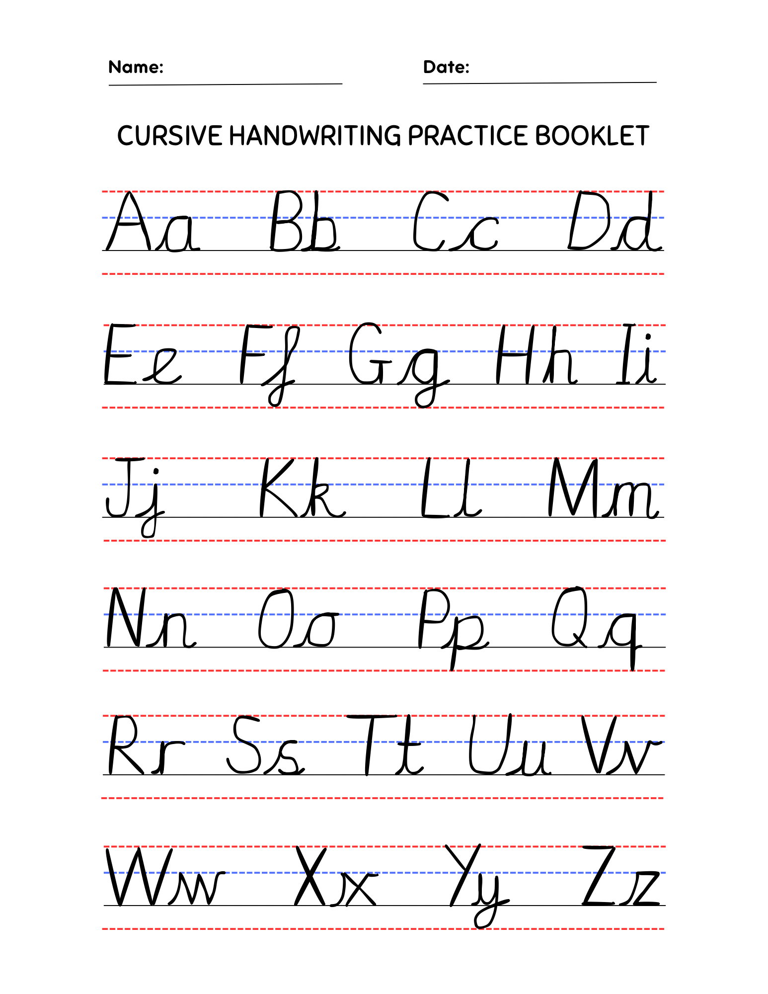 Cursive Handwriting Practice Booklet