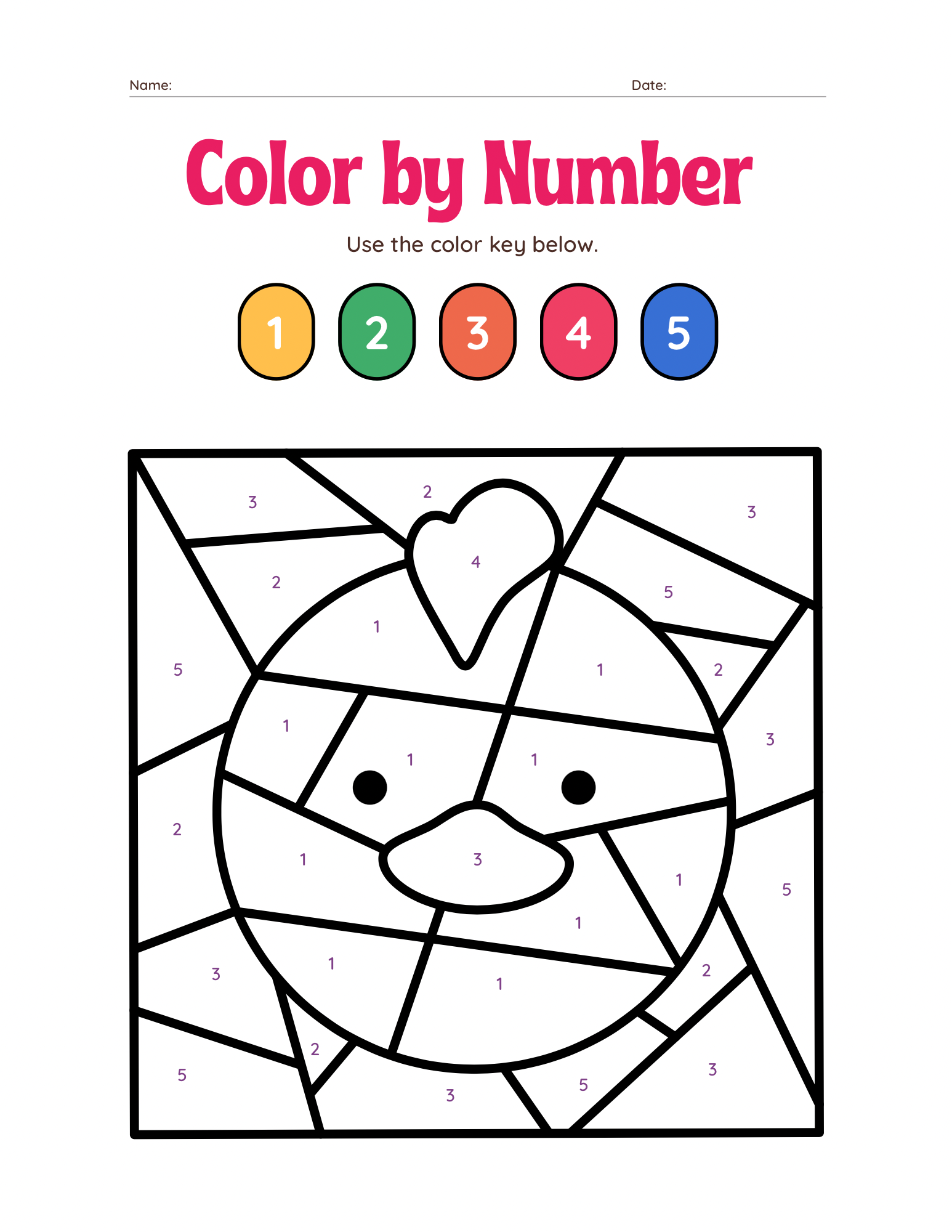 Color by Number Packet, 7 pages