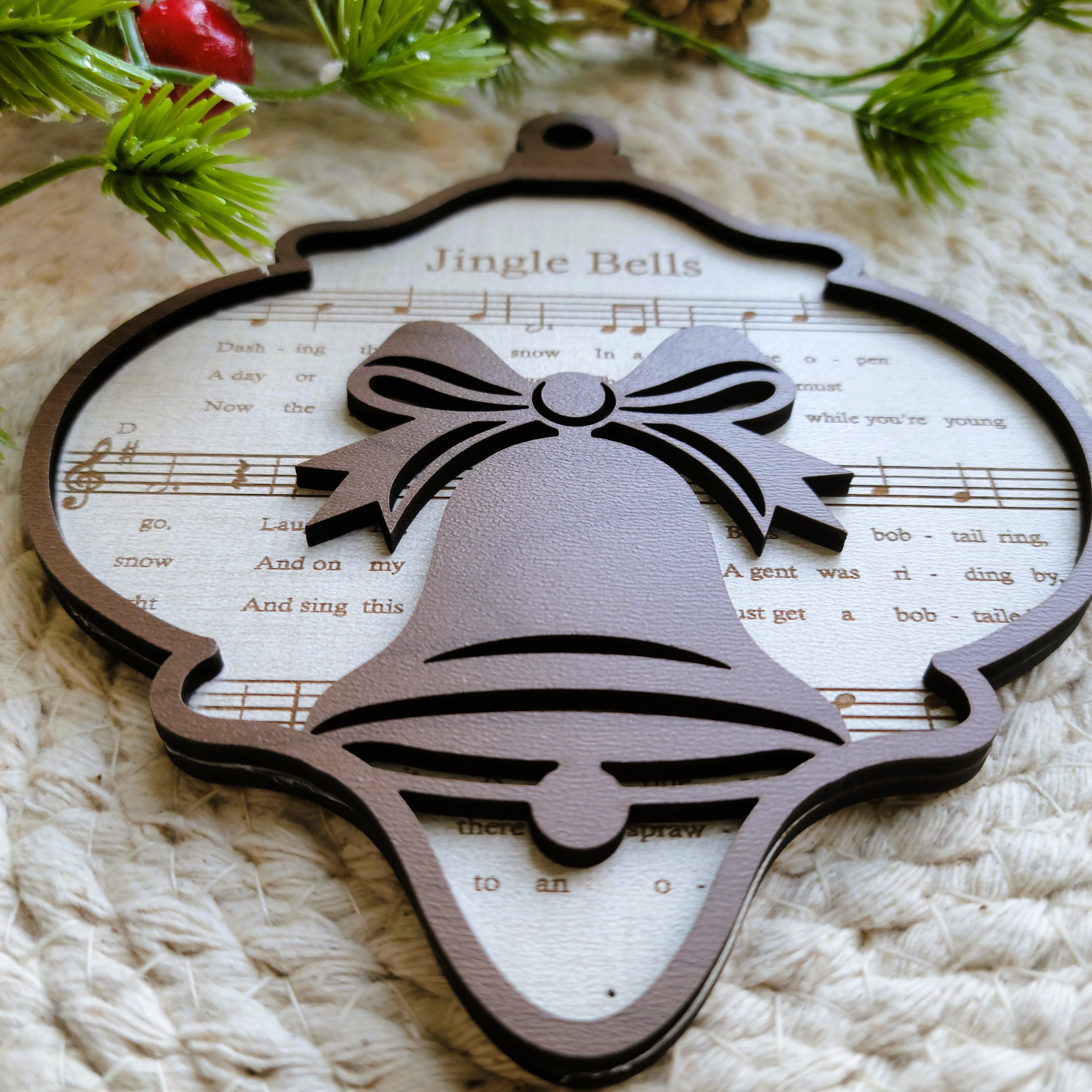 "Jingle Bells' Sheet Music Engraved Wooden Ornament