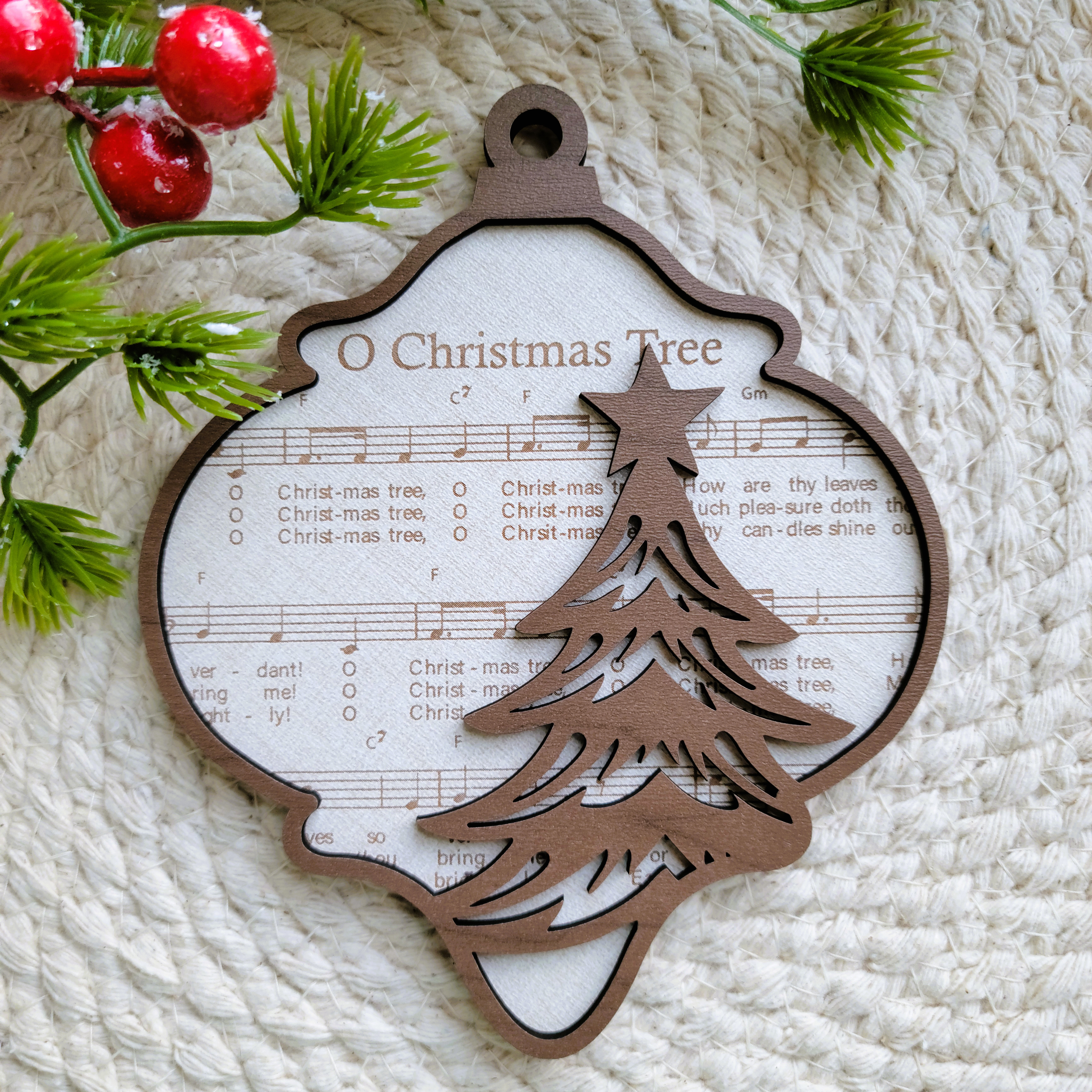 'O Christmas Tree' Sheet Music Engraved Wooden Ornament