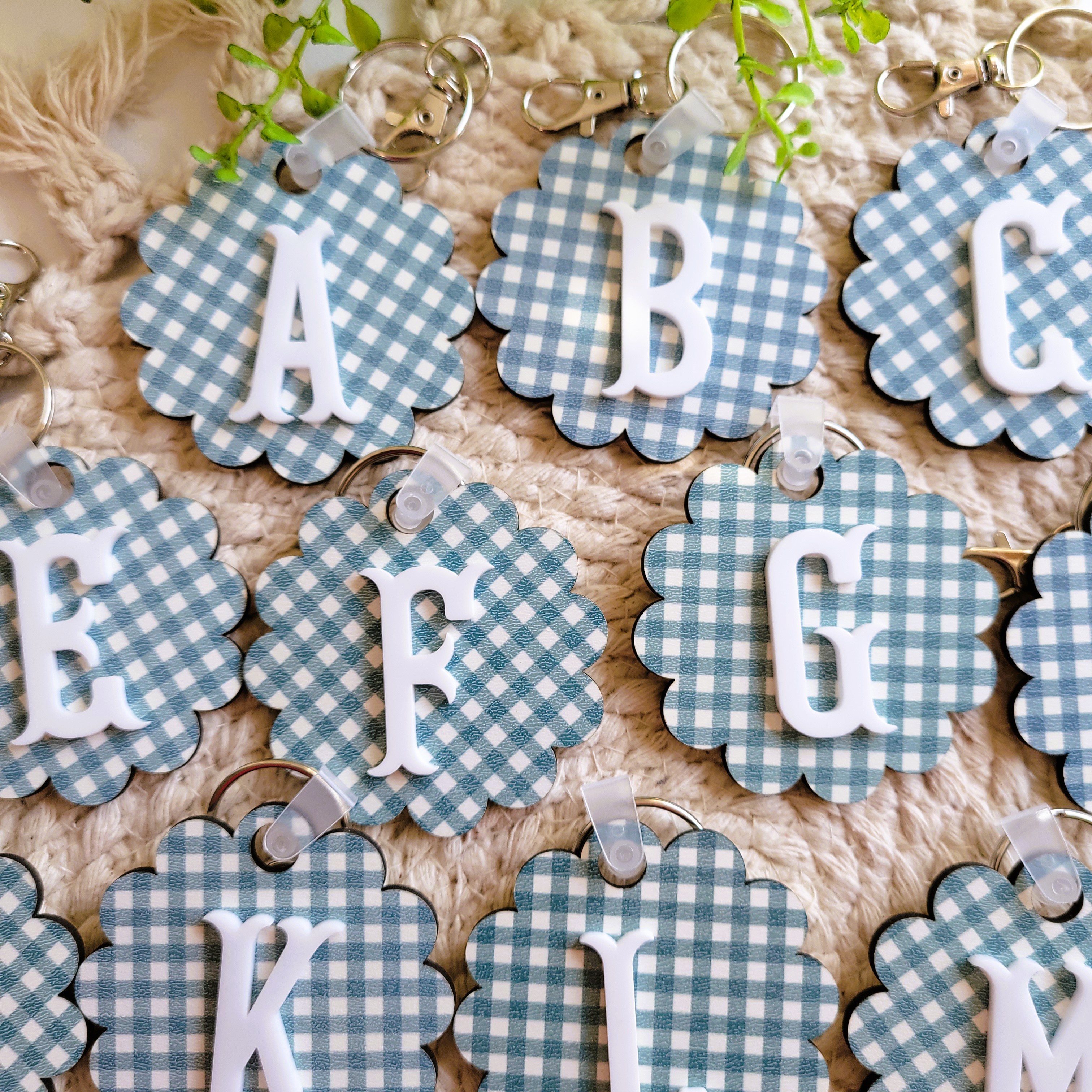 Teal Gingham Alphabet Keychains