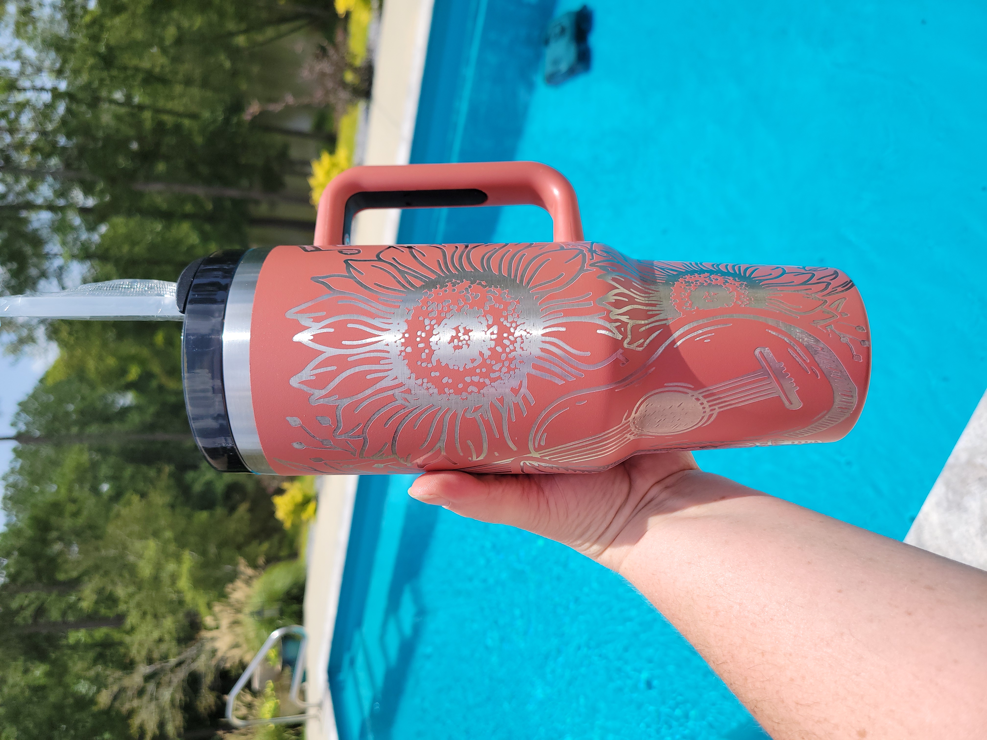 Sunflower Cowgirl Guitar Stainless Steel Tumbler