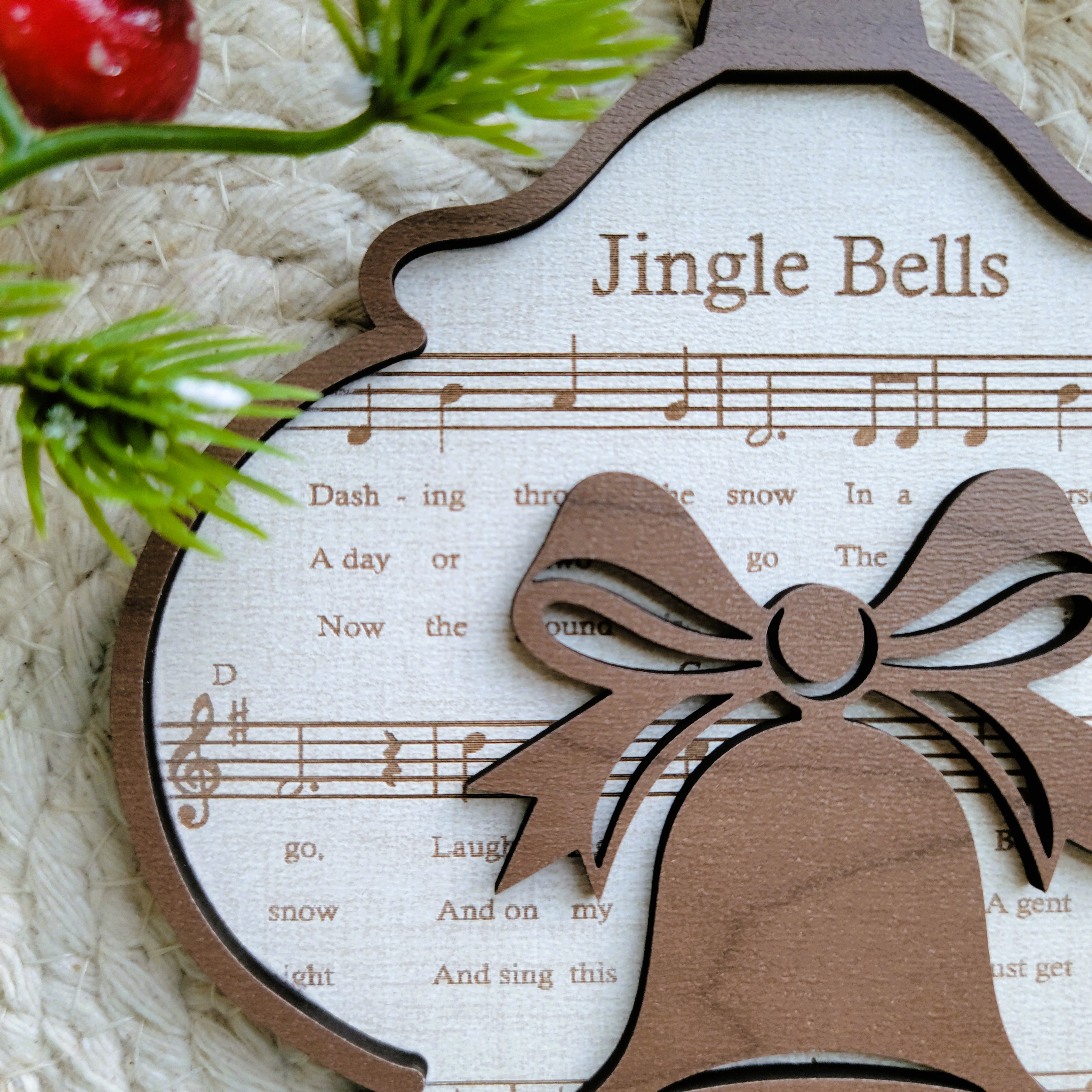 "Jingle Bells' Sheet Music Engraved Wooden Ornament