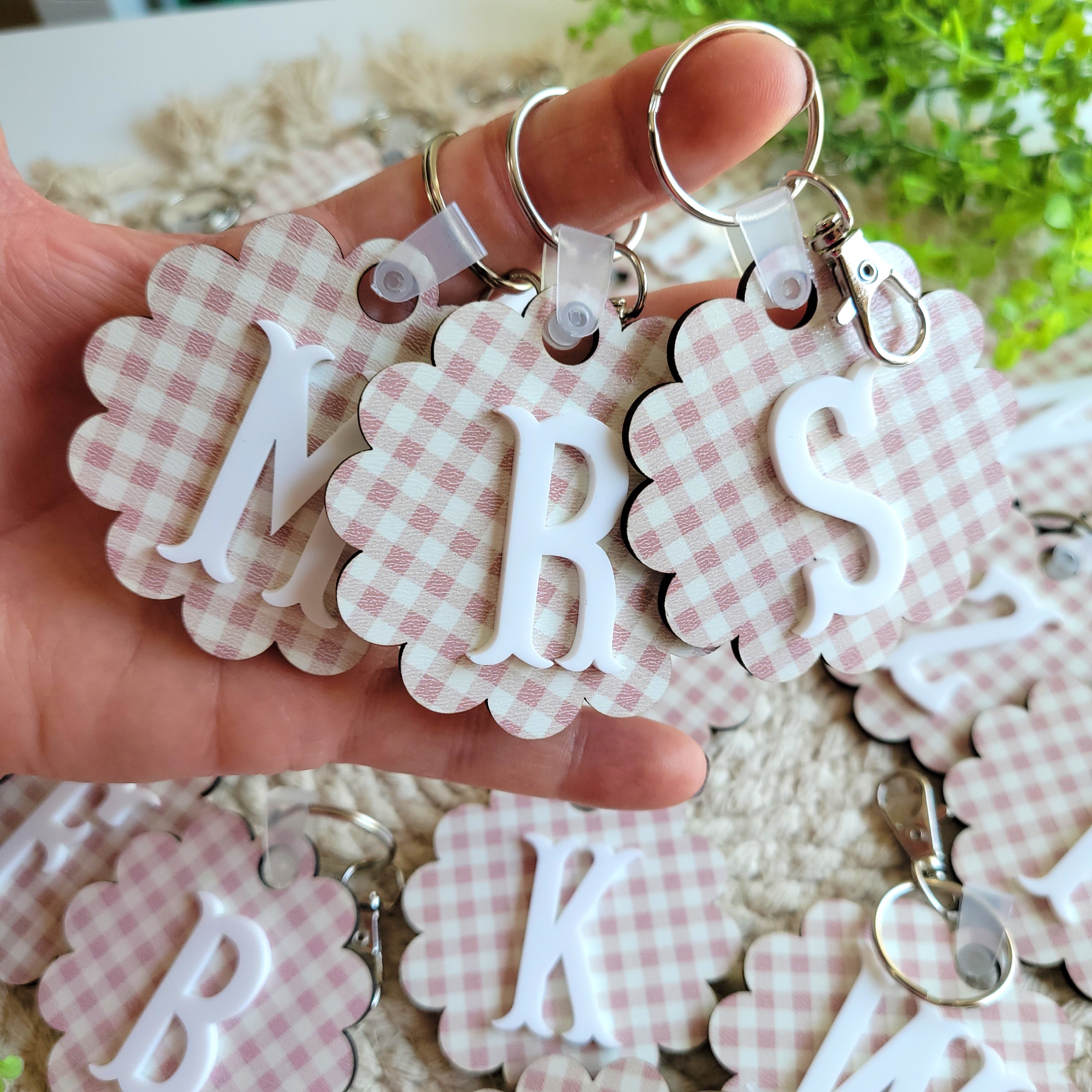 Pink Gingham Alphabet Keychains