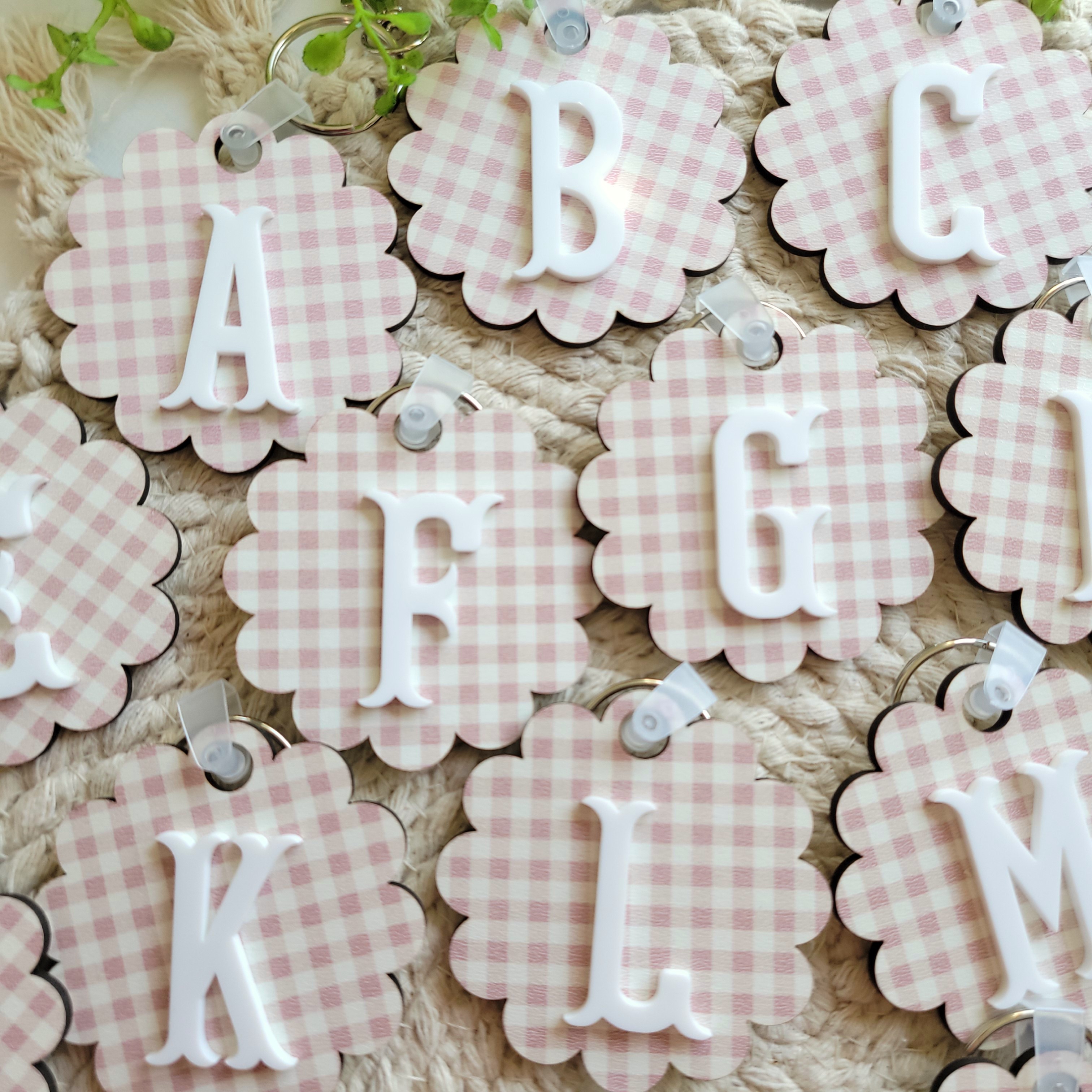 Pink Gingham Alphabet Keychains