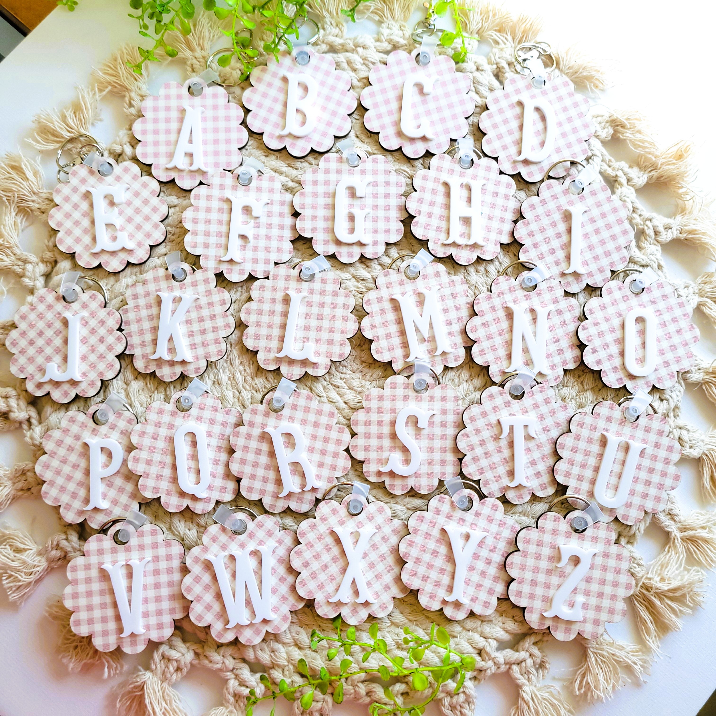 Pink Gingham Alphabet Keychains