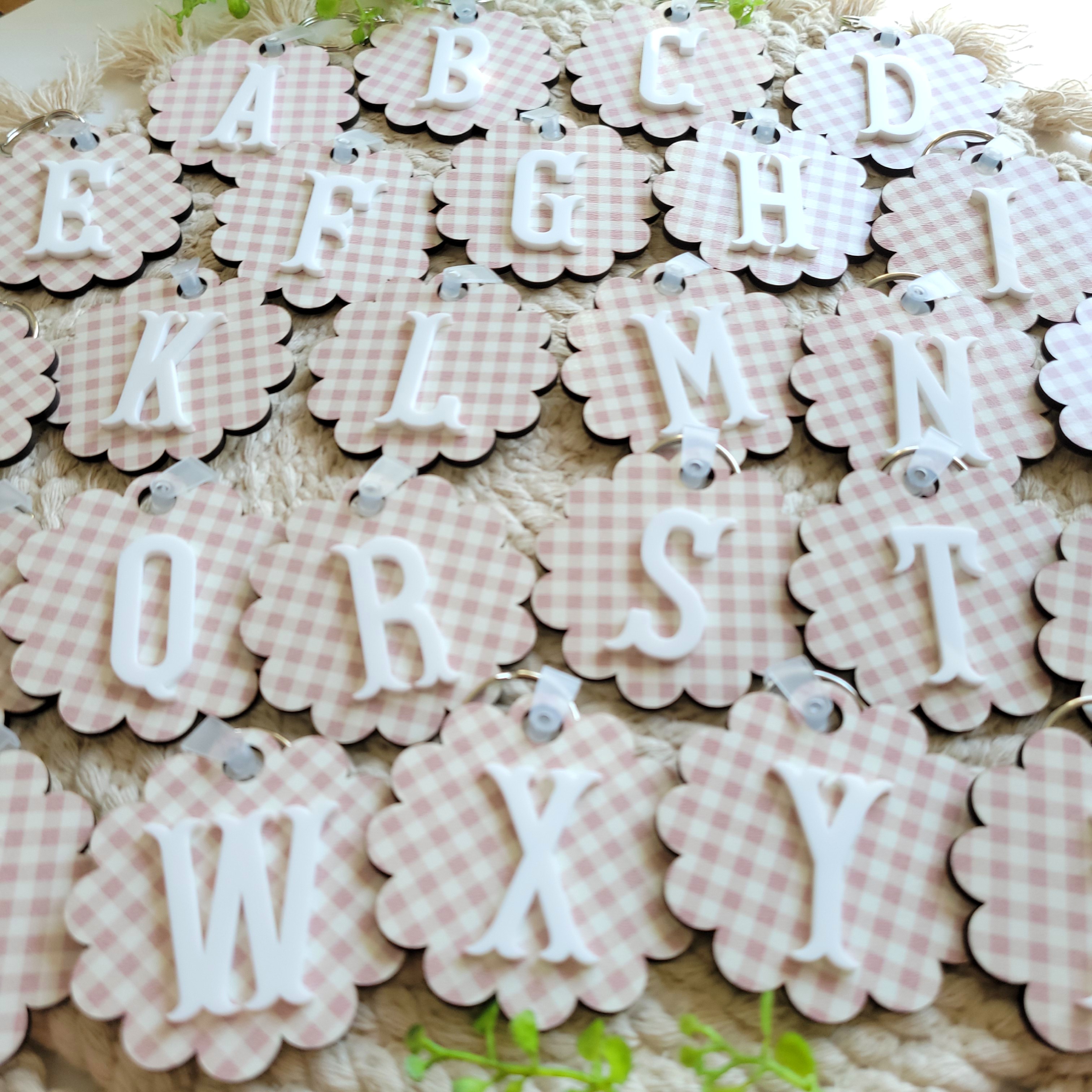 Pink Gingham Alphabet Keychains