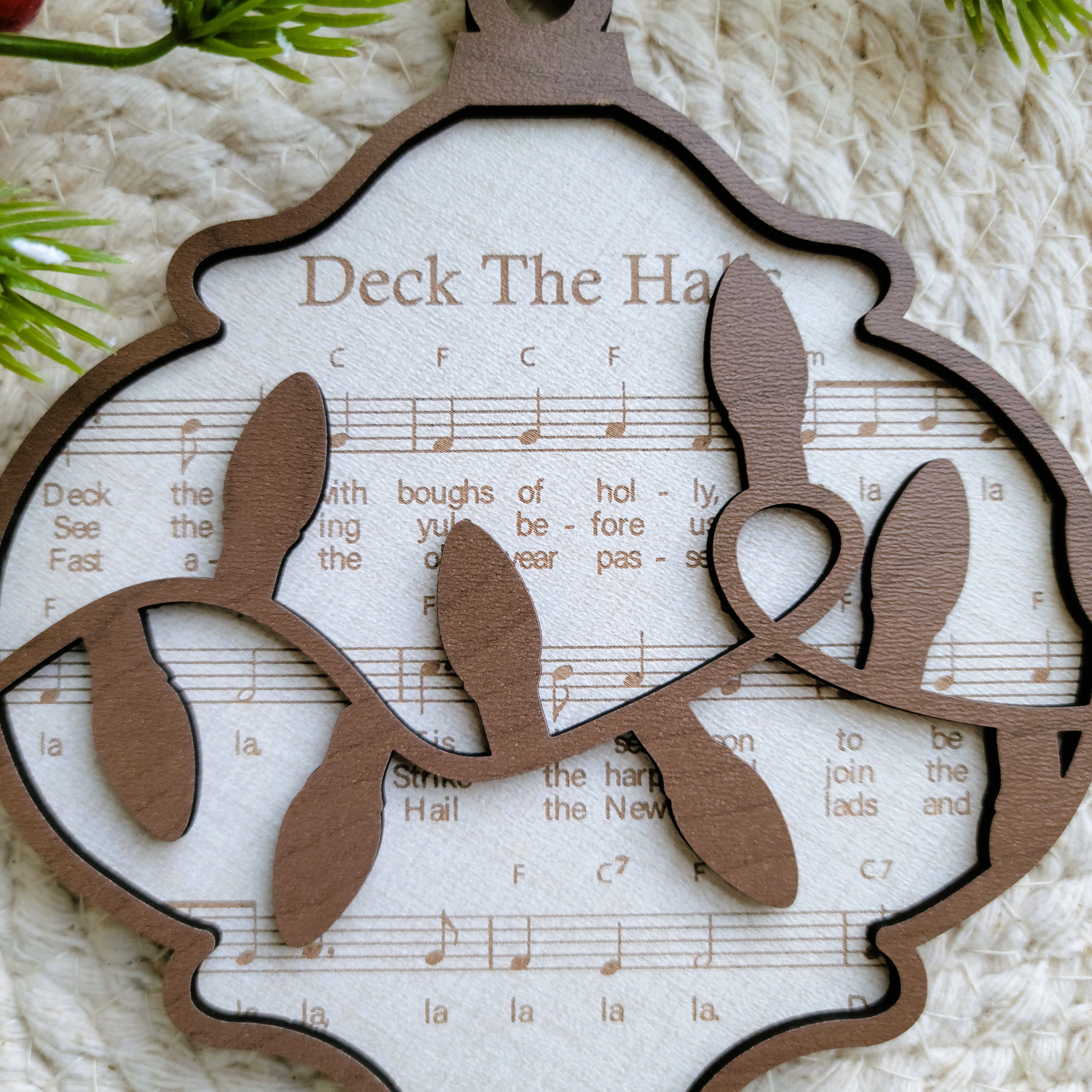 'Deck The Hall' Sheet Music Engraved Wooden Ornament