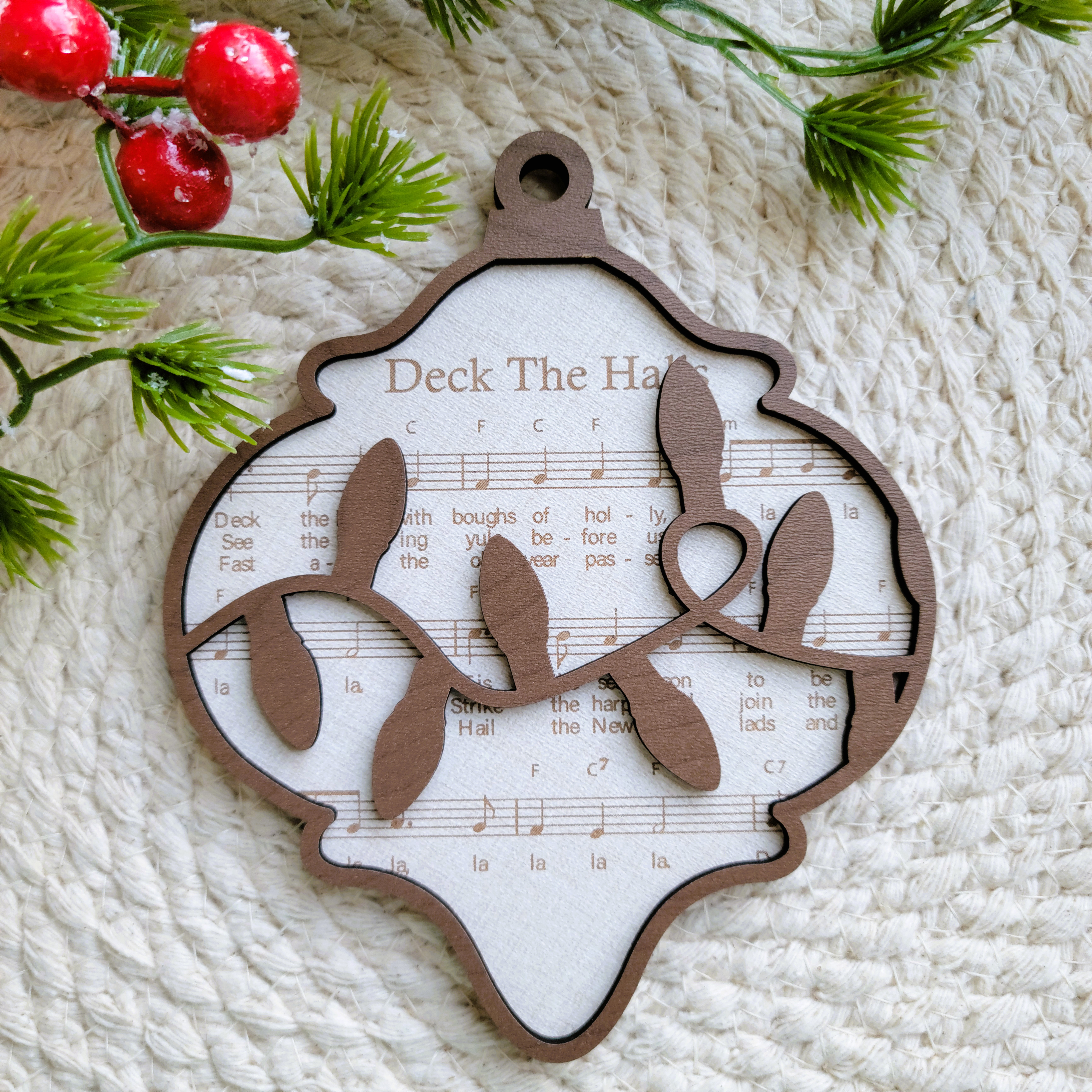 'Deck The Hall' Sheet Music Engraved Wooden Ornament