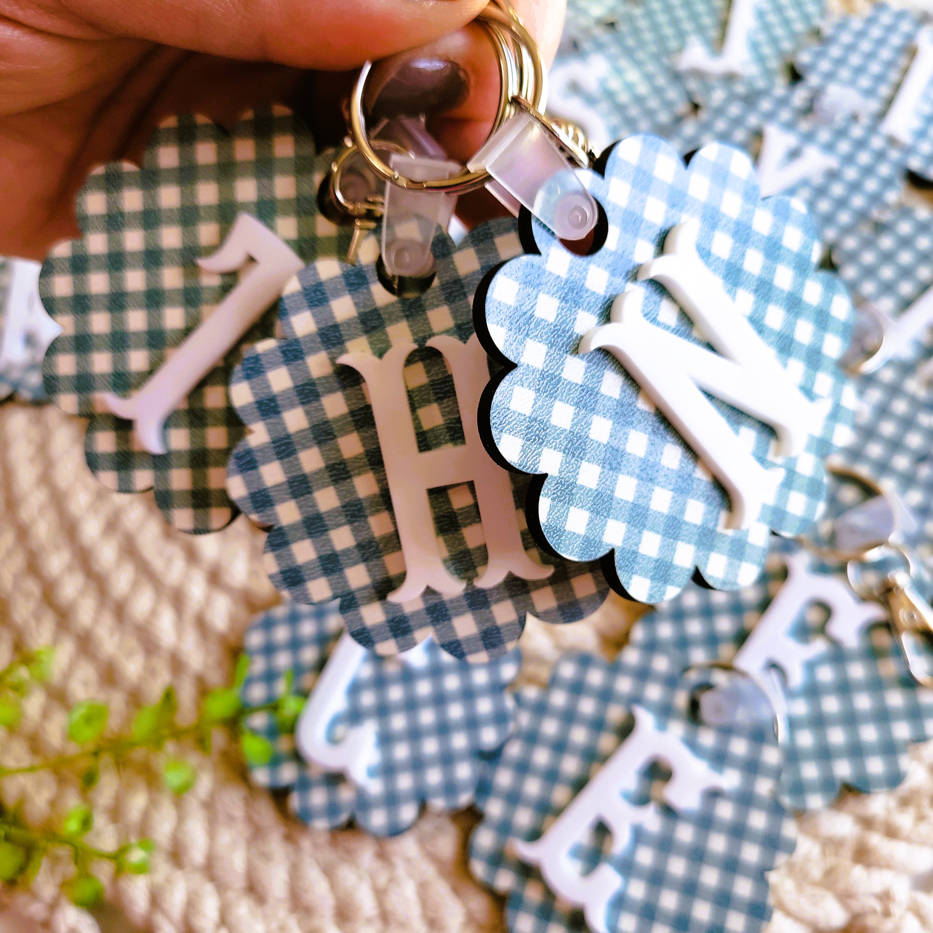 Teal Gingham Alphabet Keychains