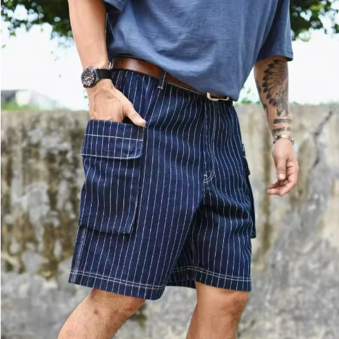 Striped Denim Cargo Shorts