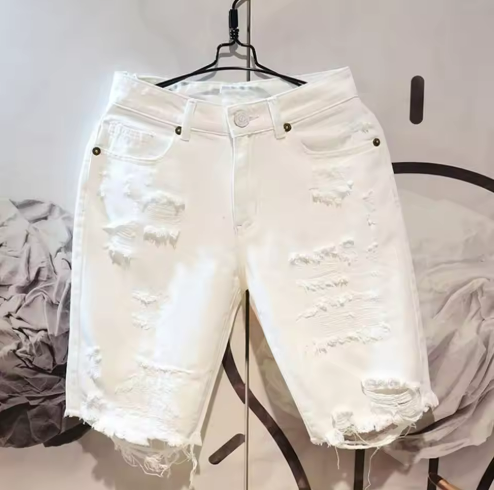 White Distressed Denim Shorts