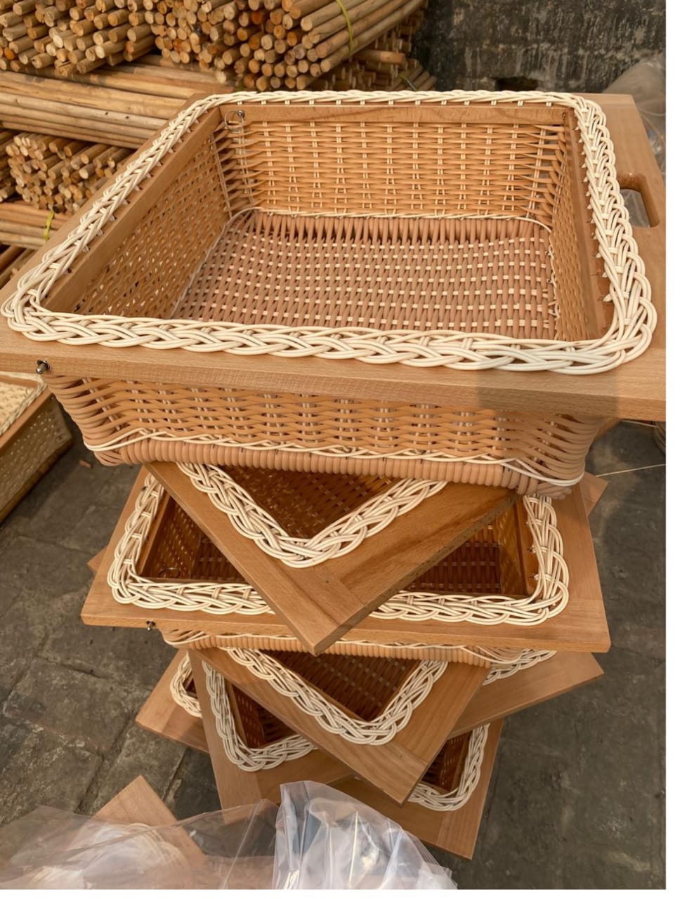 Gentech Wicker Basket Wooden & PVC 