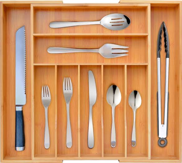 Gentech Expandable Bamboo wooden cutlery Drawer Organizer