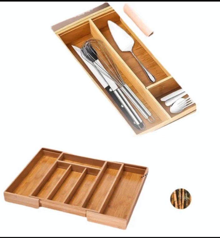 Gentech Expandable Bamboo wooden cutlery Drawer Organizer