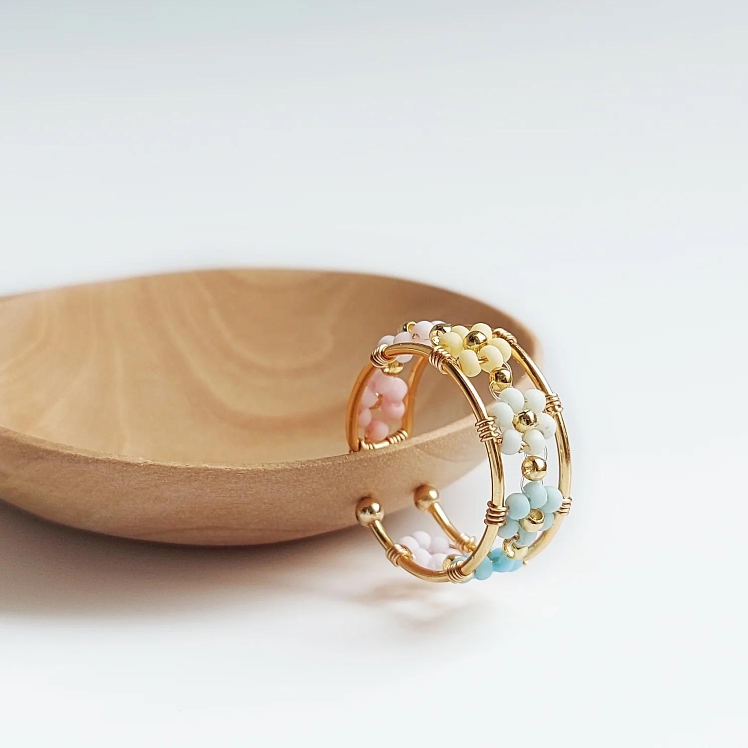 Handmade Rainbow Flower Bead Ring