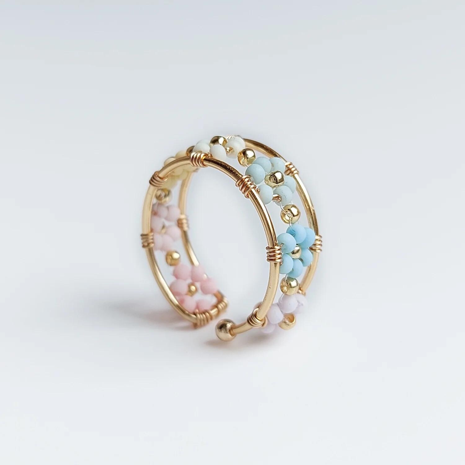 Handmade Rainbow Flower Bead Ring