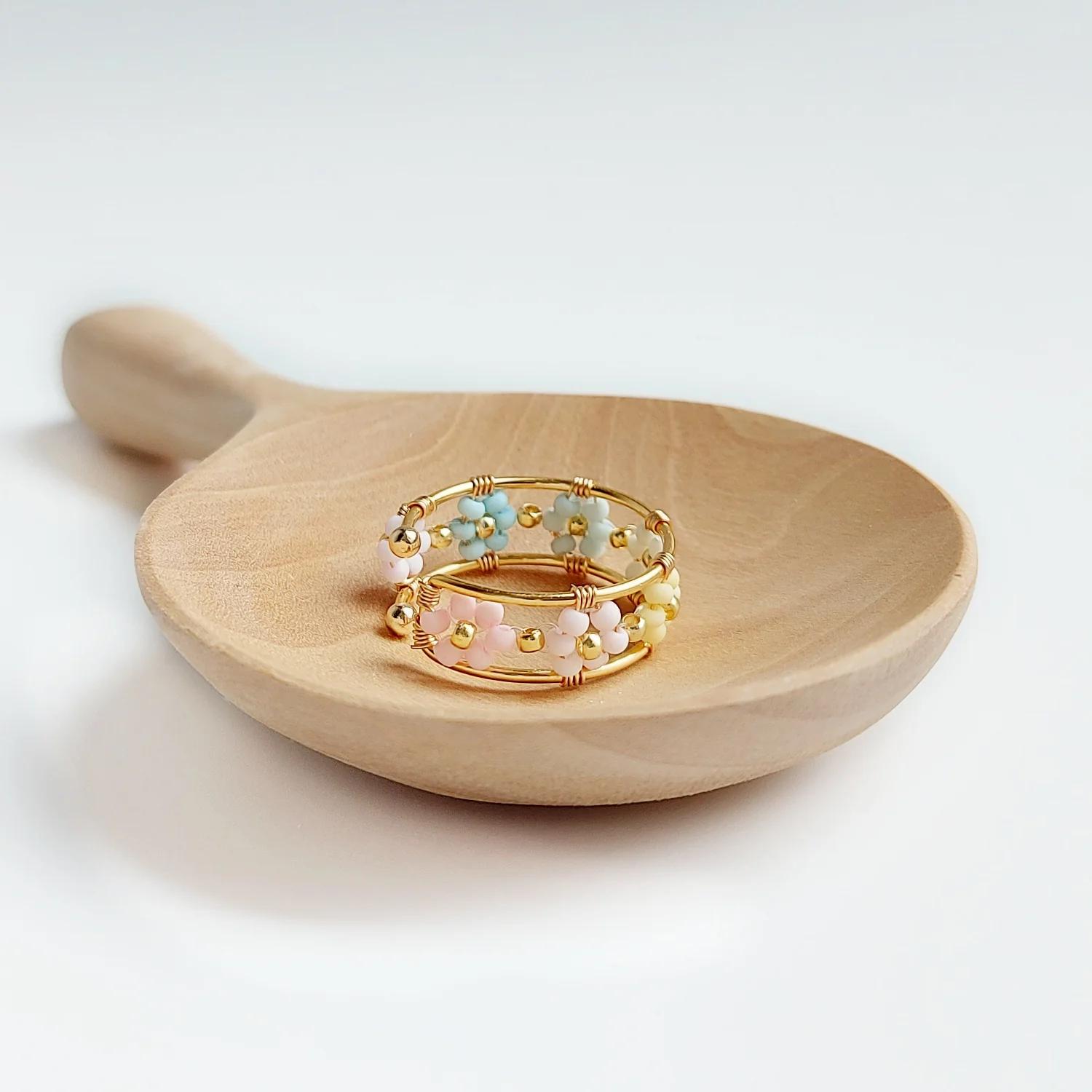 Handmade Rainbow Flower Bead Ring