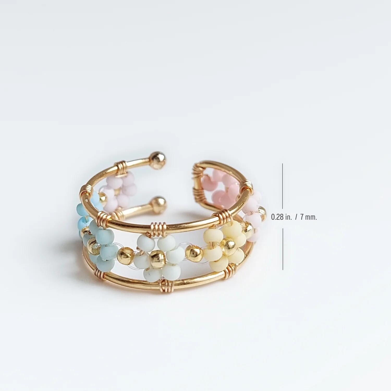 Handmade Rainbow Flower Bead Ring