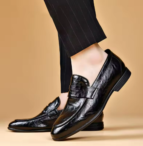 Men's Black Leather Loafers