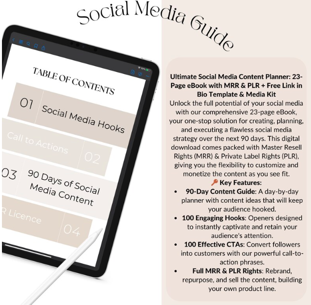 Social Media content creator blueprint, social media guide, tik tok, instagram, Master Resell Rights -MRR and Private Label Rights - PLR,dfy