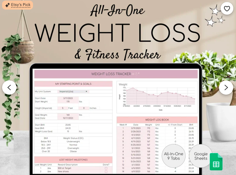 Weight Loss & Fitness Tracker | Google Sheets | Calorie Tracker | Meal Planner | Habit Tracker | Digital Workout Planner
