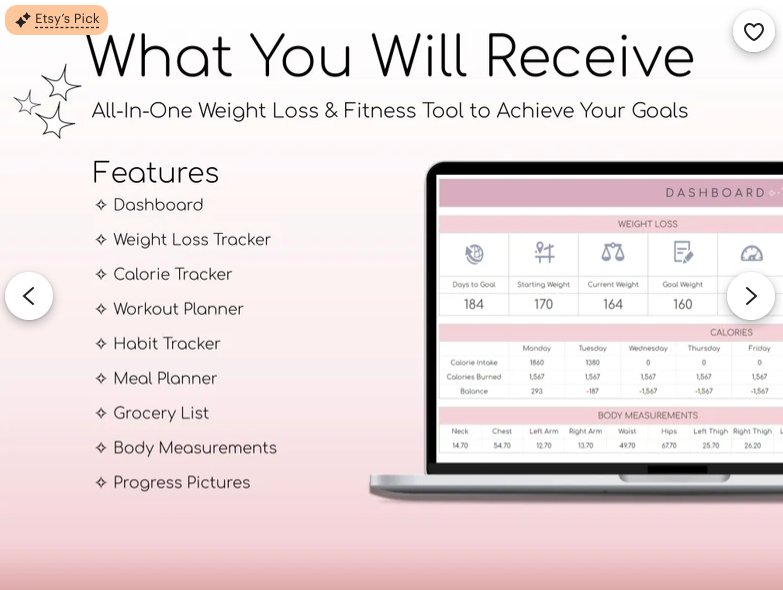 Weight Loss & Fitness Tracker | Google Sheets | Calorie Tracker | Meal Planner | Habit Tracker | Digital Workout Planner
