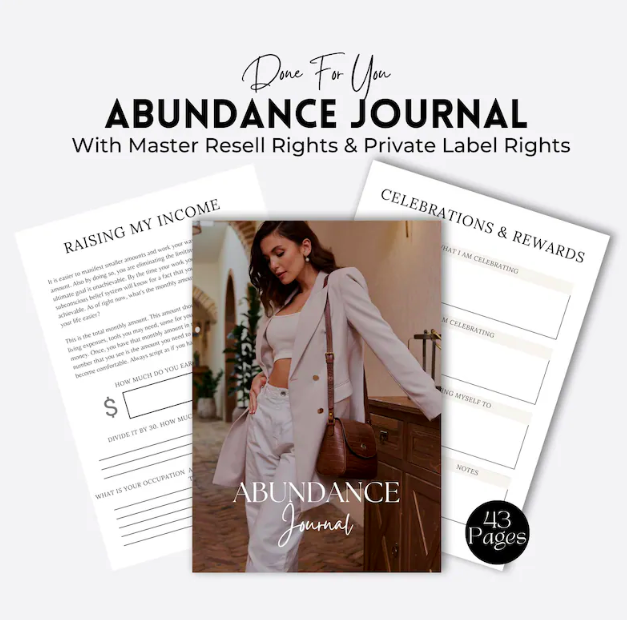 Abundance & Gratitude Journal | PLR Journal | Plr Digital Products | Self Love Journal | Canva Template | Done For You.