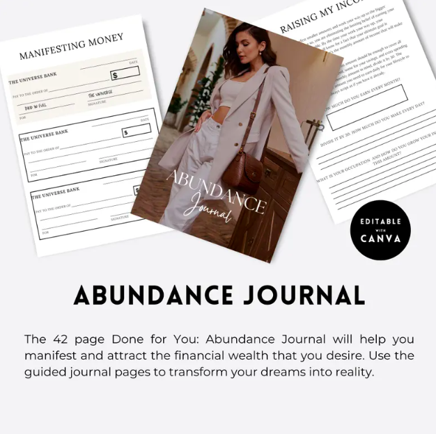 Abundance & Gratitude Journal | PLR Journal | Plr Digital Products | Self Love Journal | Canva Template | Done For You.