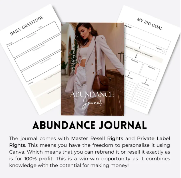 Abundance & Gratitude Journal | PLR Journal | Plr Digital Products | Self Love Journal | Canva Template | Done For You.