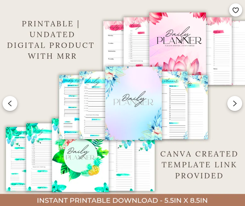 Set of 3 Canva Templates of a 12 Weeks Undated Daily Planner, ready to be used/personalized or resell as a digital product with MRR PLR