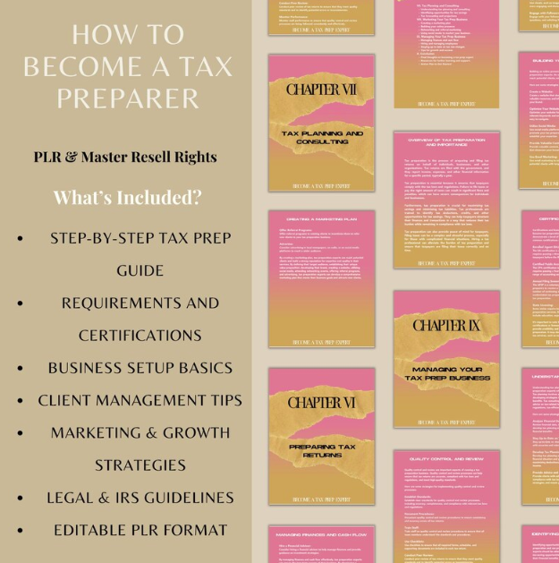 Tax Preparer Guide Start a Tax Business Step-by-Step eBook Digital Download Resell Rights Editable Template