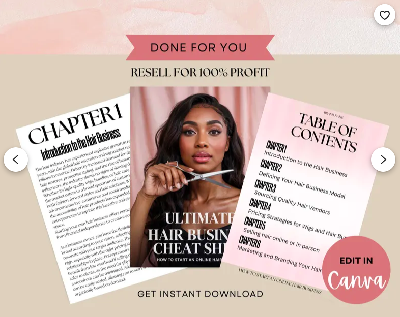 Ultimate Hair Business Cheat Sheet | Start Hair Brand | Vendor + Pricing Tips Editable eBook Resell Rights Digital Download
