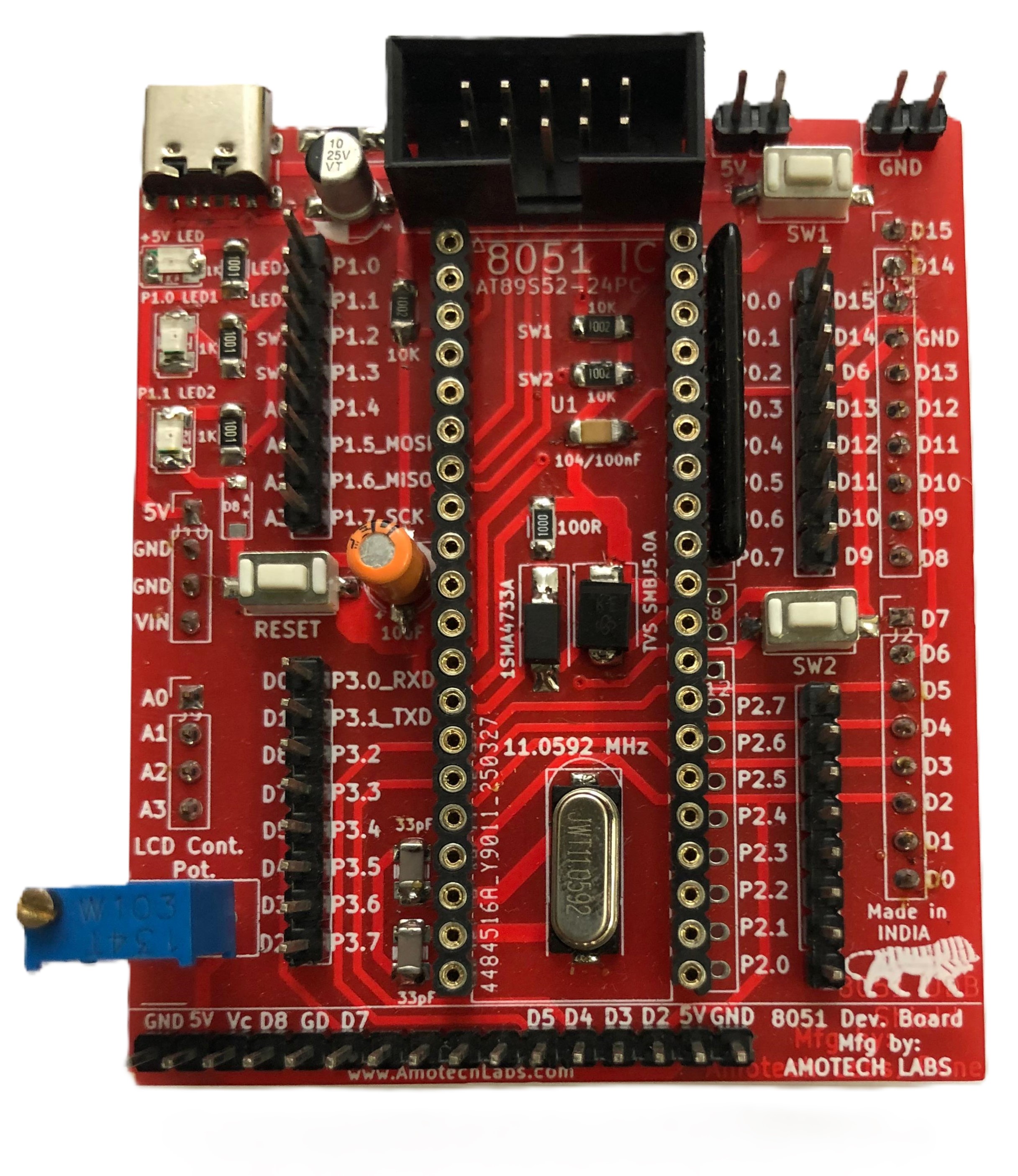 8051 Mini Development Board (Without IC, Programmer and LCD)