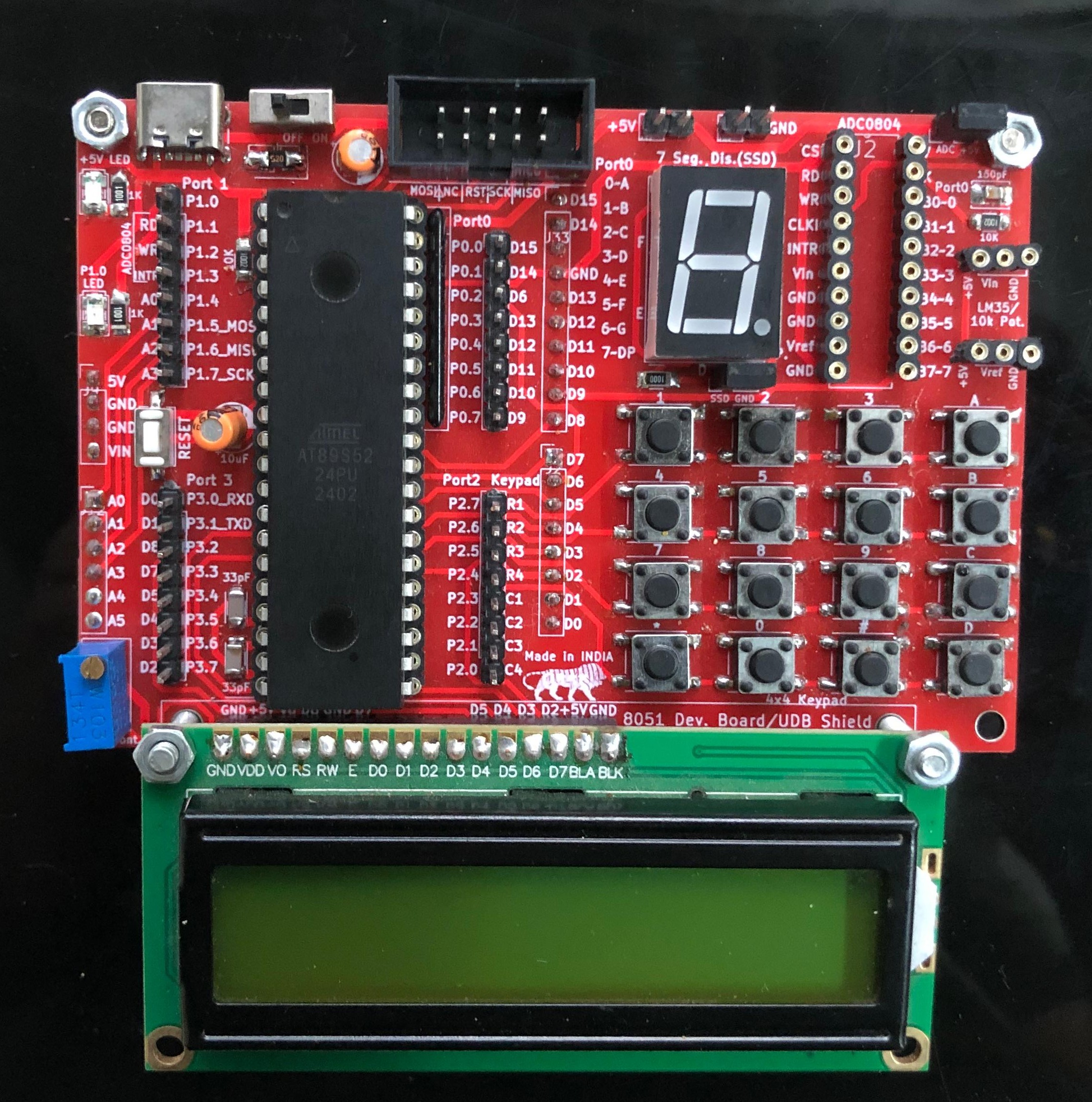 8051 Development Board + 89S52 IC + ISP USB Programmer + LCD Display include