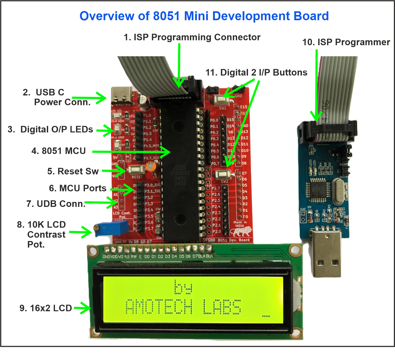 8051 Mini Development Board(With IC, Programmer & LCD included )