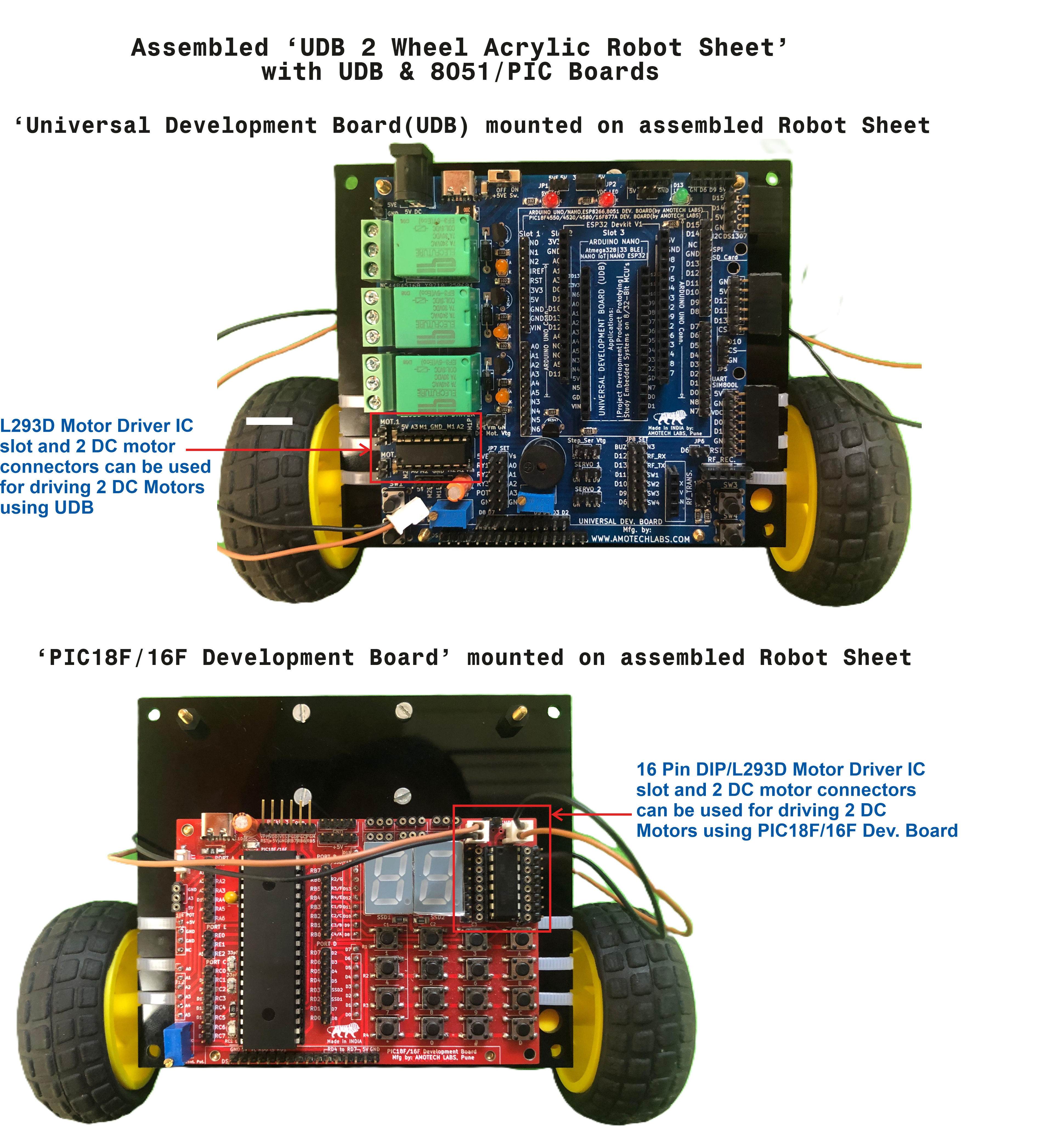 'Universal Development Board(UDB) + 'UDB 2 Wheel Acrylic Robot Sheet'