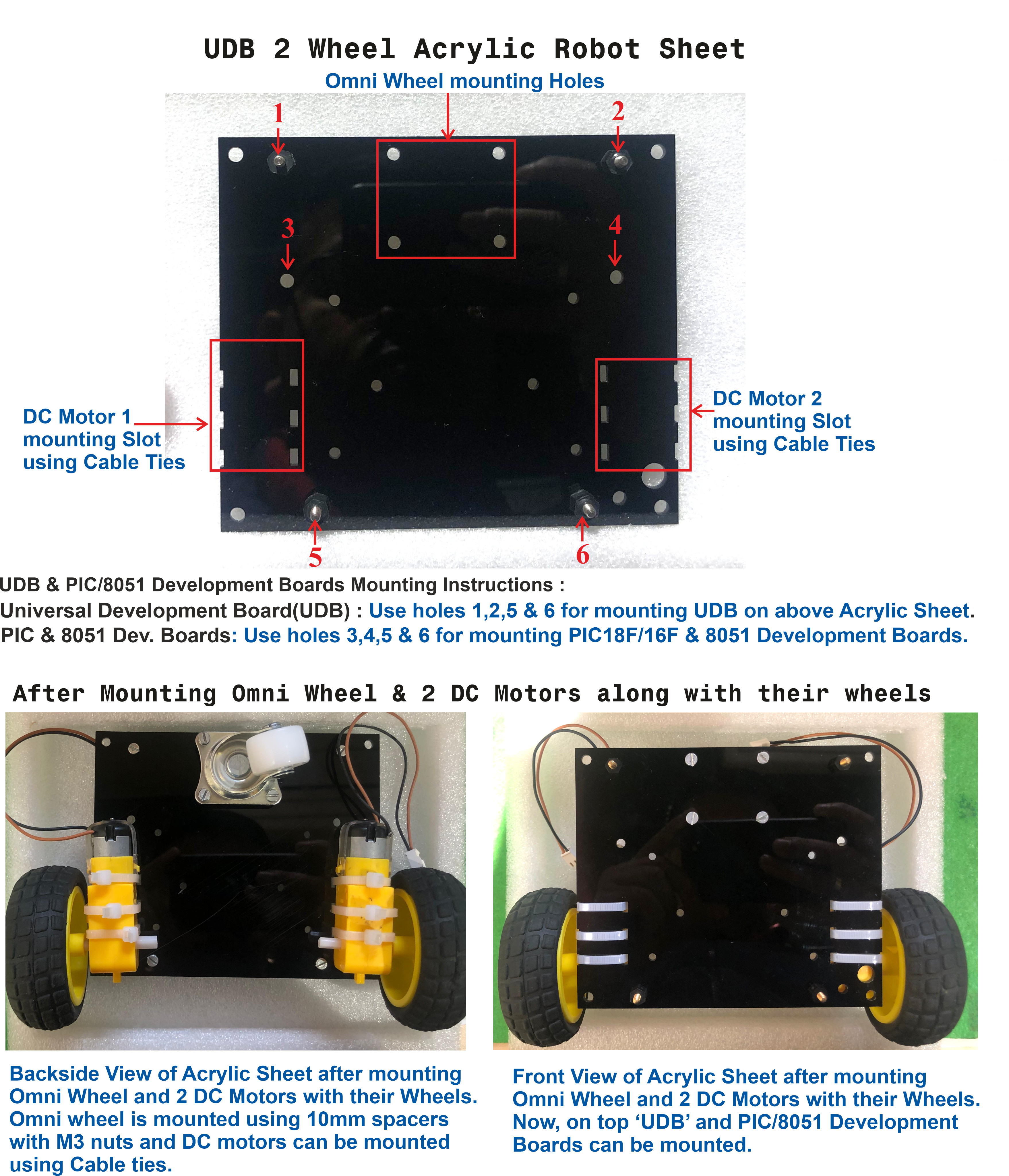 'Universal Development Board(UDB) + 'UDB 2 Wheel Acrylic Robot Sheet'