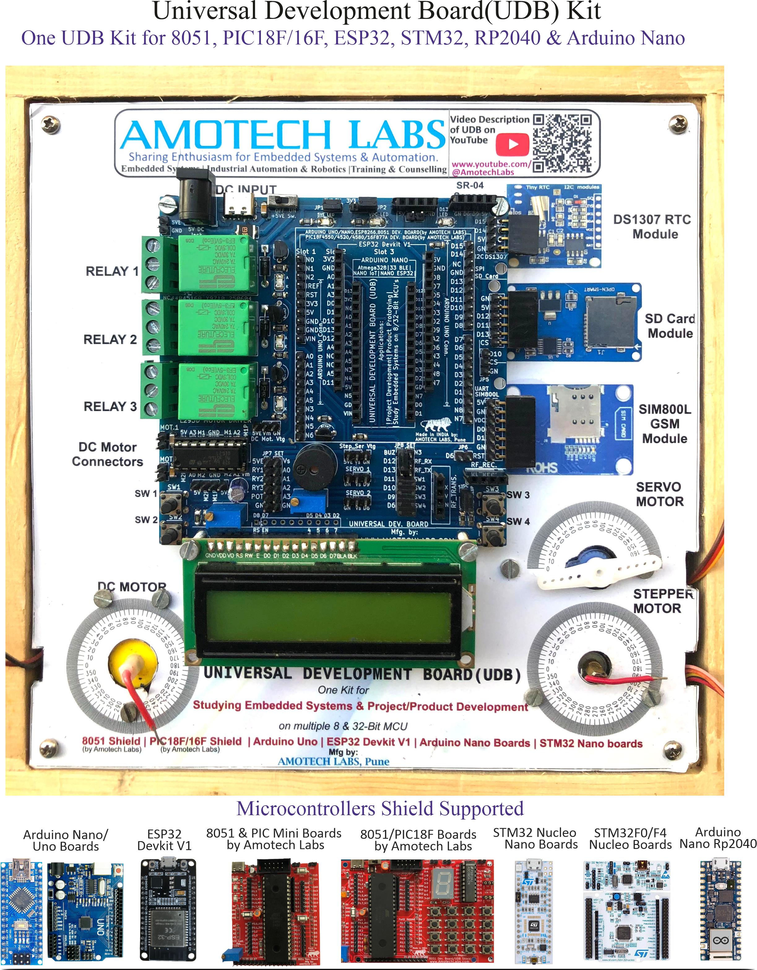 Universal Development Board(UDB) Kit [One Development Board for 8051, PIC18Fxxx, ESP32,STM32 and Arduino Microcontrollers] 