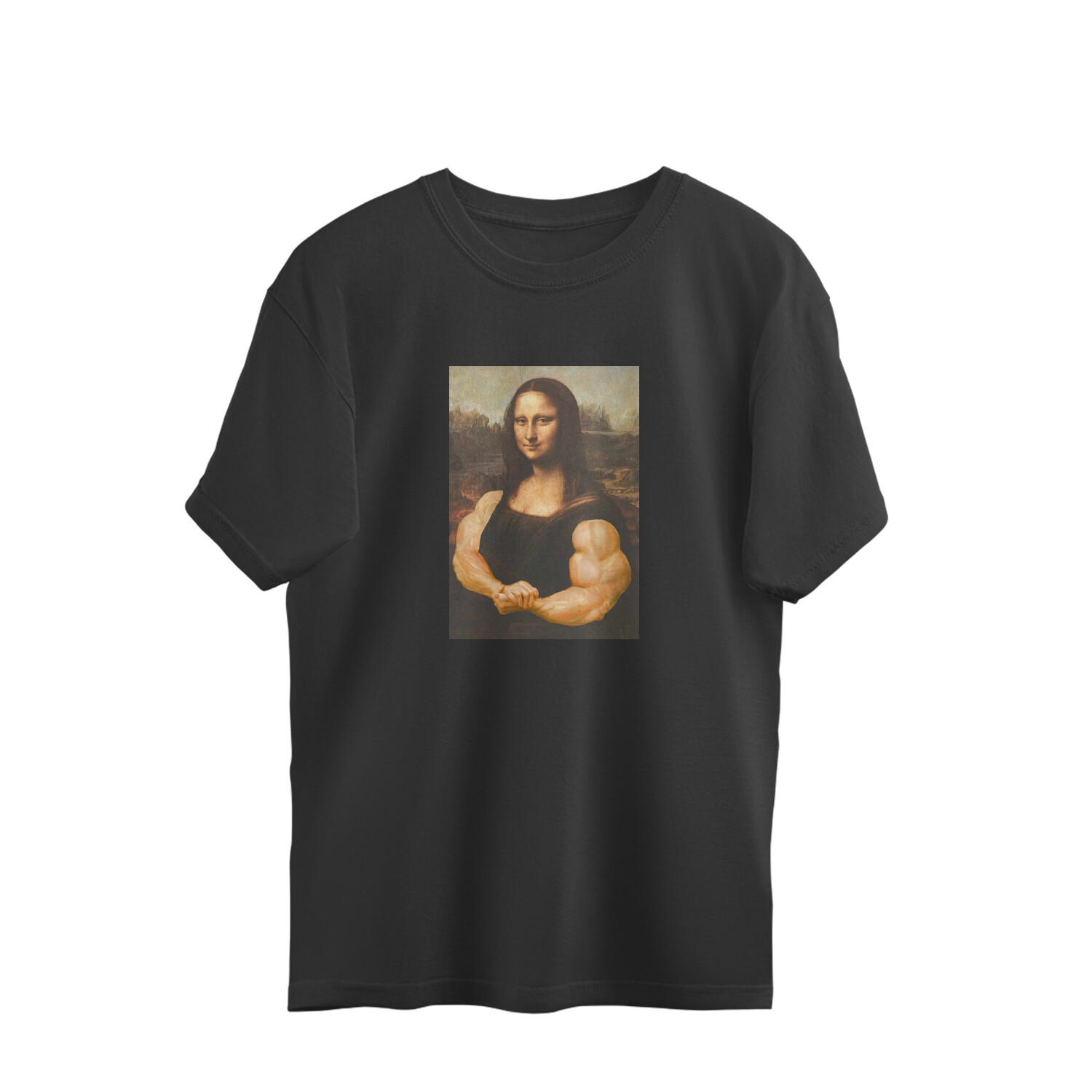 "Monalisa's Bicep Artistry" Black Oversized T-Shirt