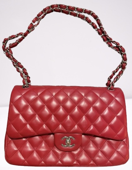 Authentic Chanel Red Lambskin Leather Double Flap Bag 